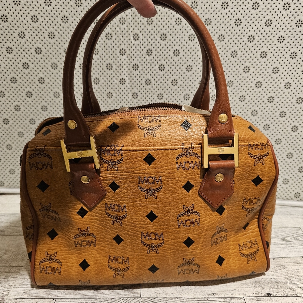 MCM Women's Tan Leather Boston Satchel - Picture 6 of 16